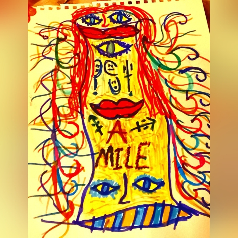 Colorful Abstract Face Illustration My 14x11 Original Sketch Wavy Smile